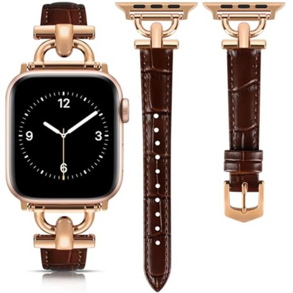 NEW Dark Brown/Rose Gold Leather Apple Watch Band